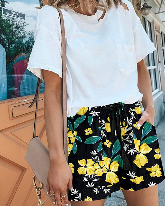 Colorful floral print shorts