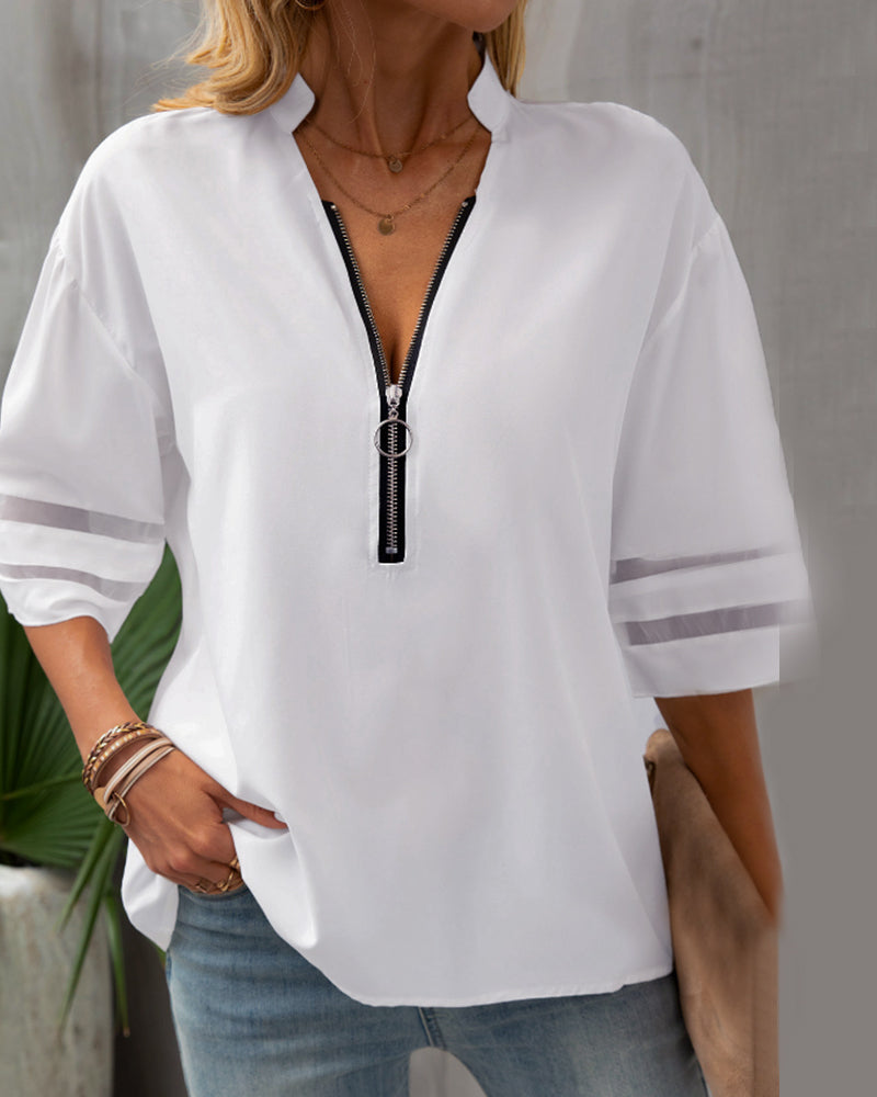 Solid color V-neck blouse