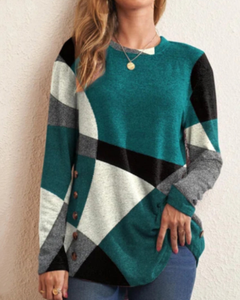 Long sleeve top with geometric pattern