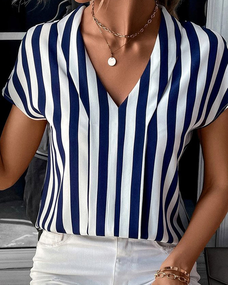 V-neck blouse with striped print