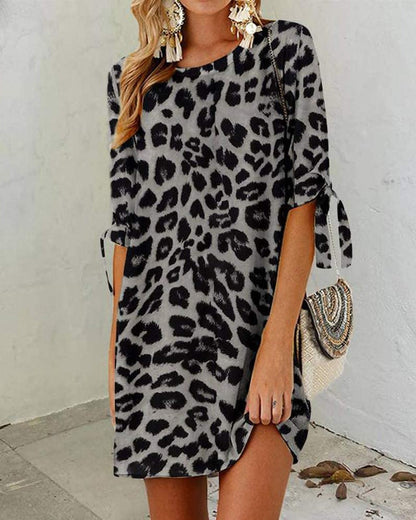 Leopard print crew neck dress