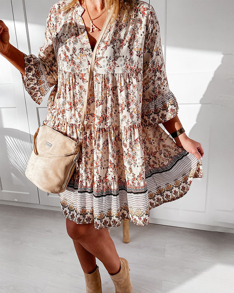 Bell sleeve dress with floral print