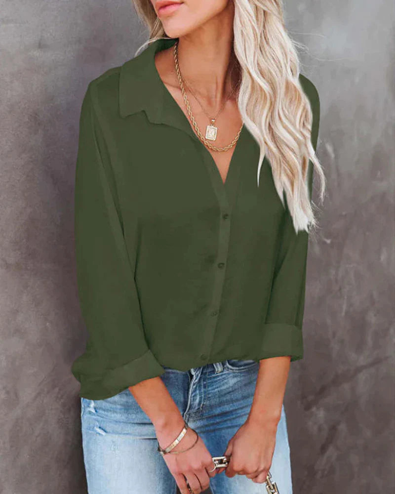 Casual solid color blouse with buttons