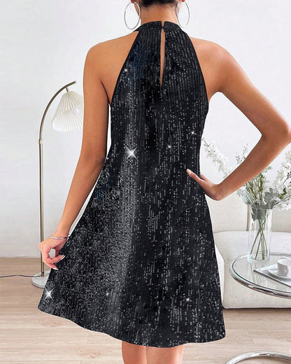 Sleeveless dress with halterneck and sequins