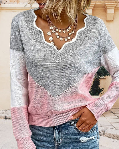 Color block V-neck sweater