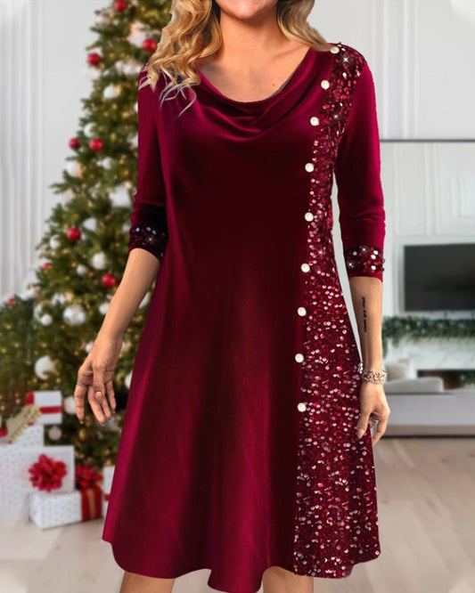 Elegant dress with sequins and long sleeves