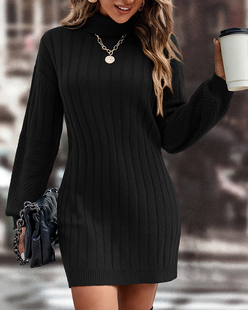 High neck solid color sweater dress