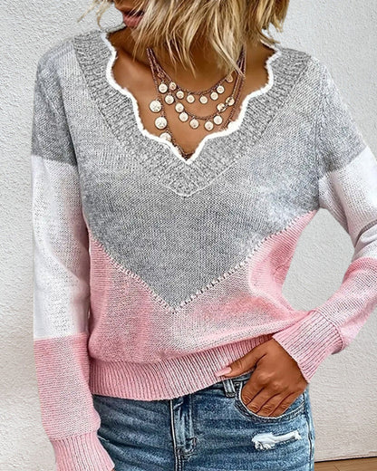 Color block V-neck sweater