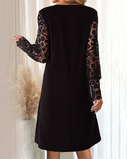 Dress with pleated lace sleeves