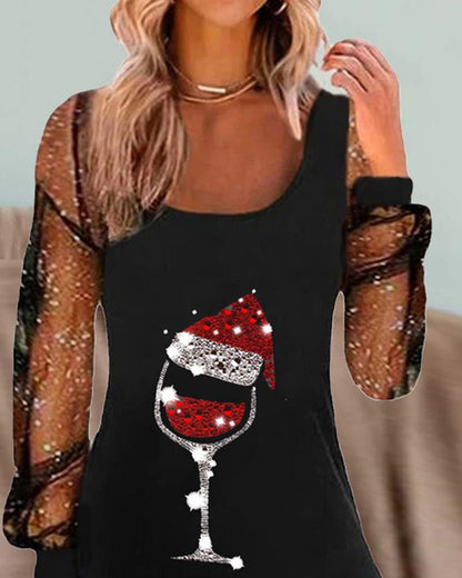 Christmas dress with wine glass print