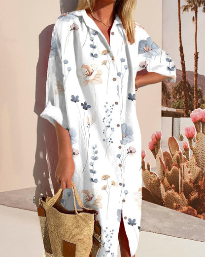 Printed shirt dress with 3/4 sleeves