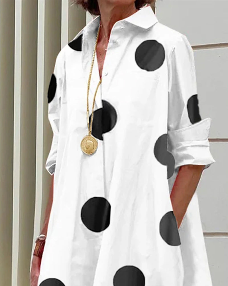 Elegant shirt dress with polka dot print