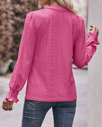 Solid color long sleeve top with a hollow out V-neck