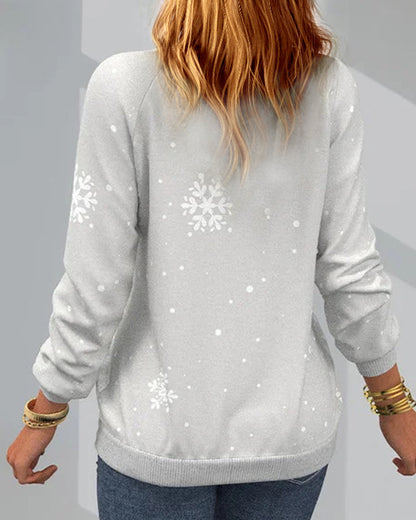 Long sleeve sweatshirt with Christmas tree pattern and bird and snowflake print