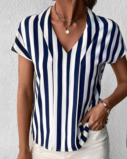 V-neck blouse with striped print