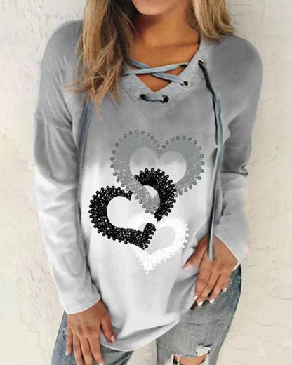 Long sleeve sweatshirt with heart print