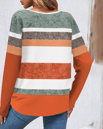 Striped color block top with raglan sleeves