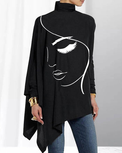 High-necked, long-sleeved casual top