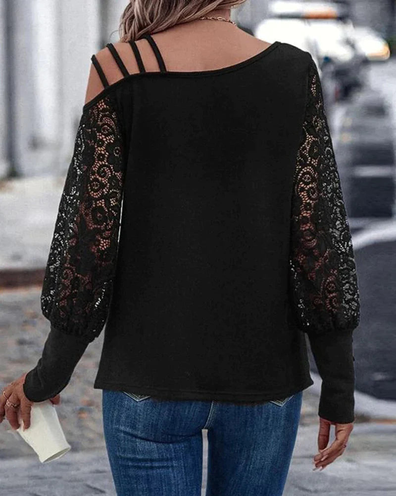 Lace one-shoulder long sleeve top