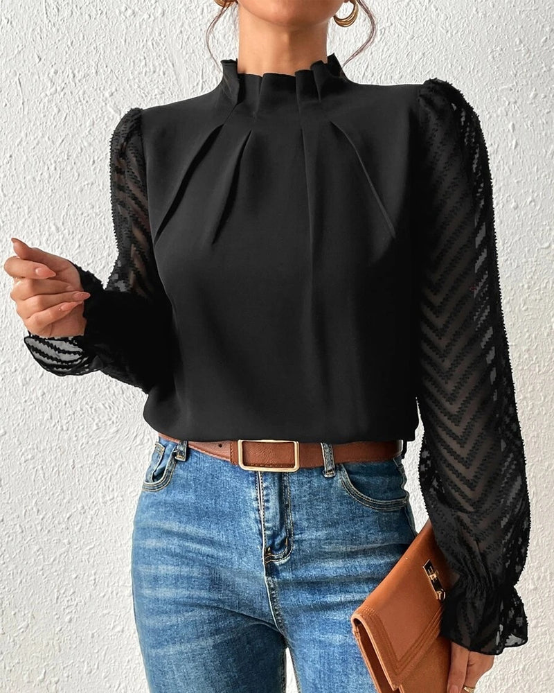 Long sleeve top with paneled and wave pattern