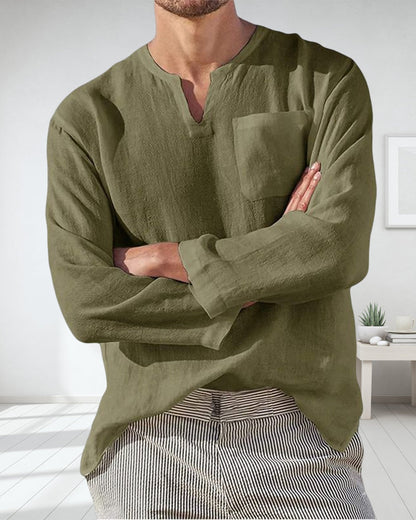 Casual shirt with long sleeves and V-neck