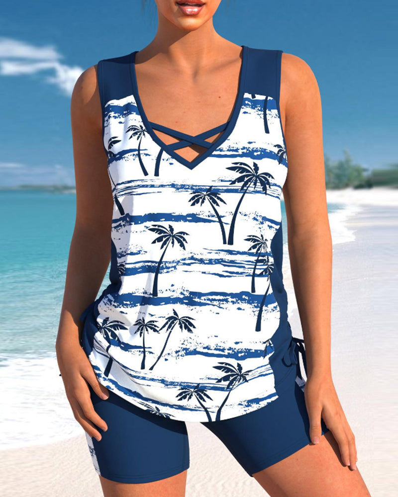 Printed two-piece V-neck swimsuit