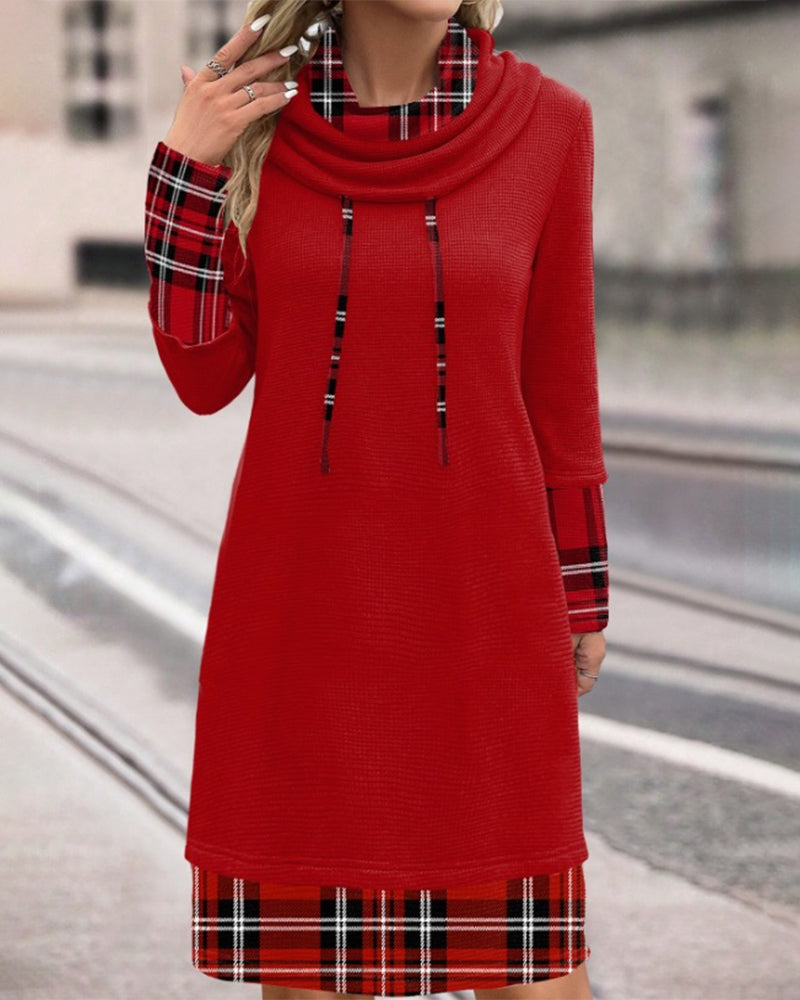 Checked casual dress with long sleeves