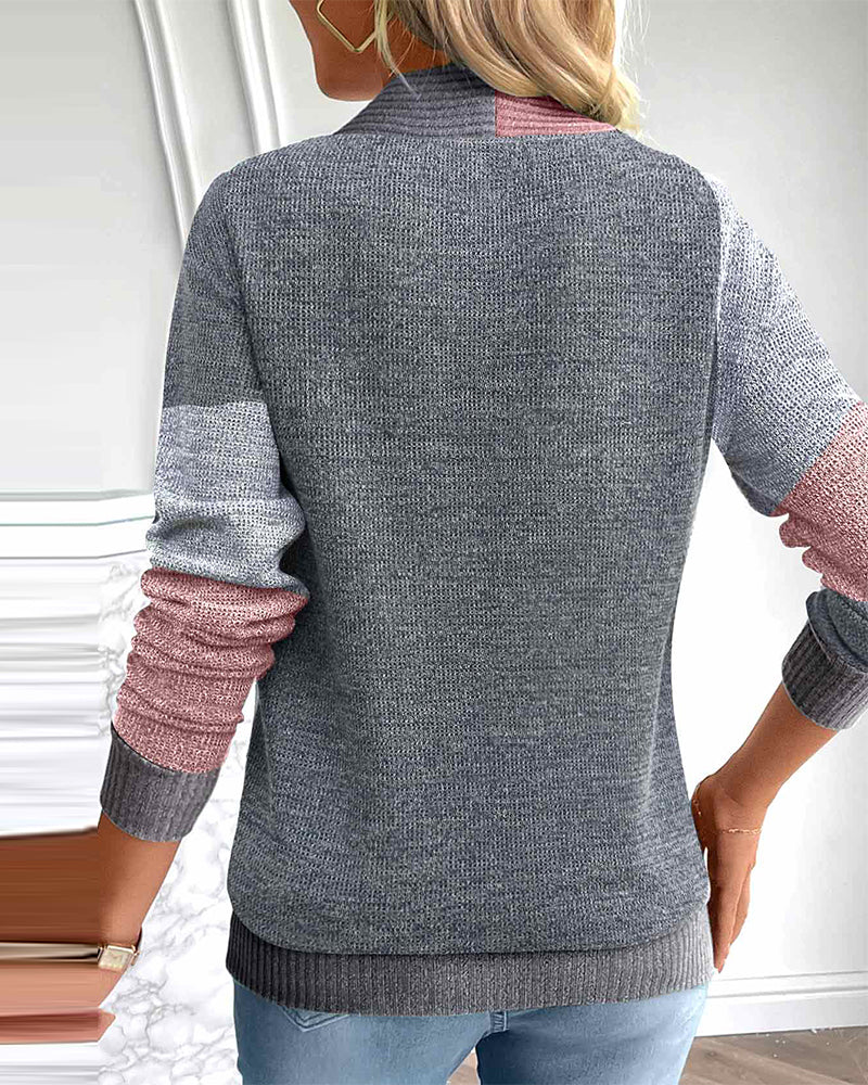 Sweater with fake 2in1, long sleeves and square collar