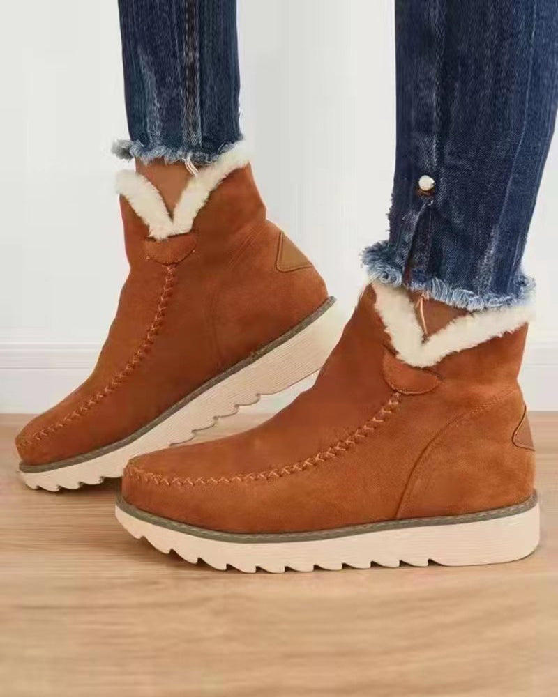 Warm boots, solid color, round toe