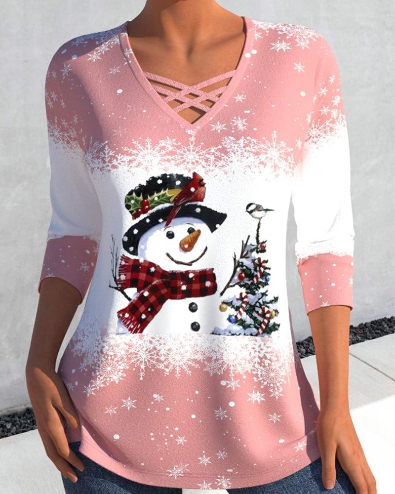 Snowman top with long sleeves and V-neck