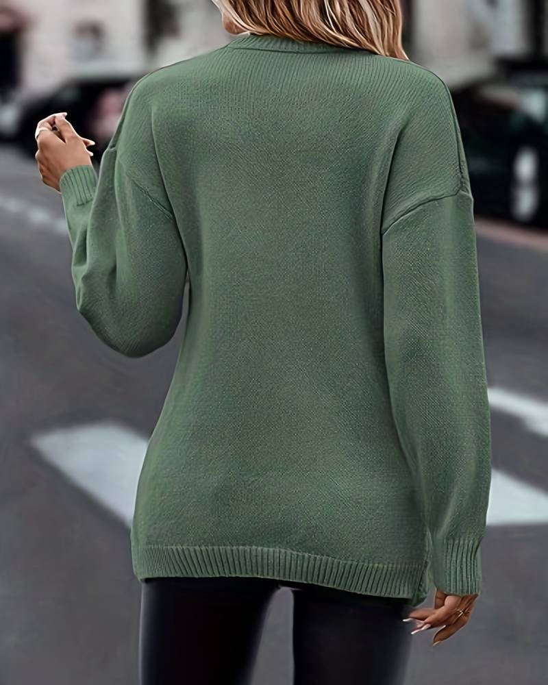 Solid color V-neck sweater with long sleeves