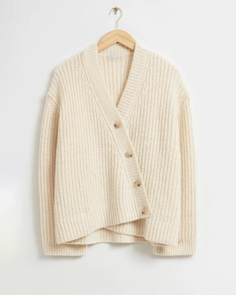 Plain cardigan with V-neck and button placket