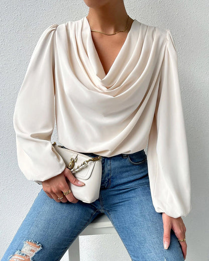 Plain blouse with a cowl neckline