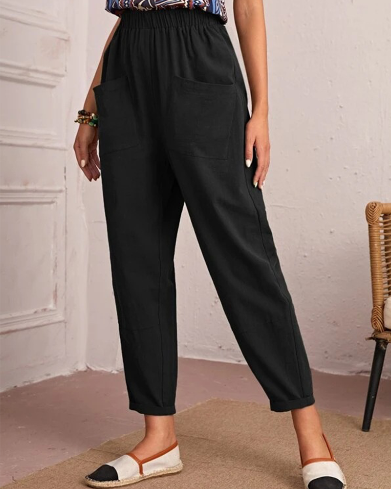Cropped trousers with elastic waist