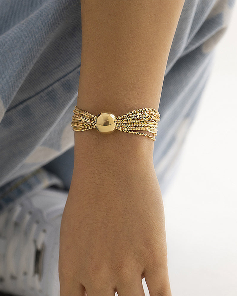 Layered stackable geometric ball necklace bracelet