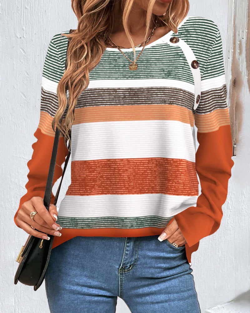 Striped color block top with raglan sleeves