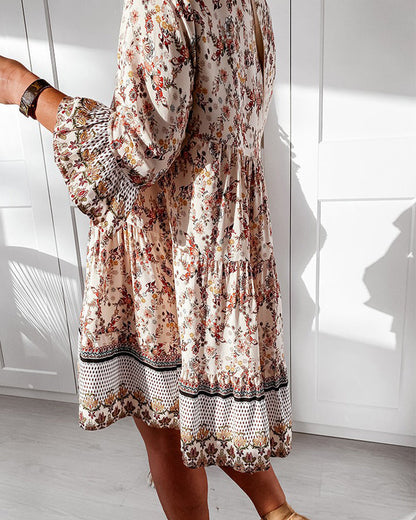 Bell sleeve dress with floral print