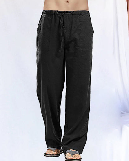 Solid linen trousers with pockets