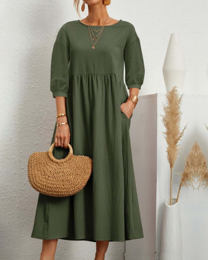 Simple midi dress made of cotton and linen
