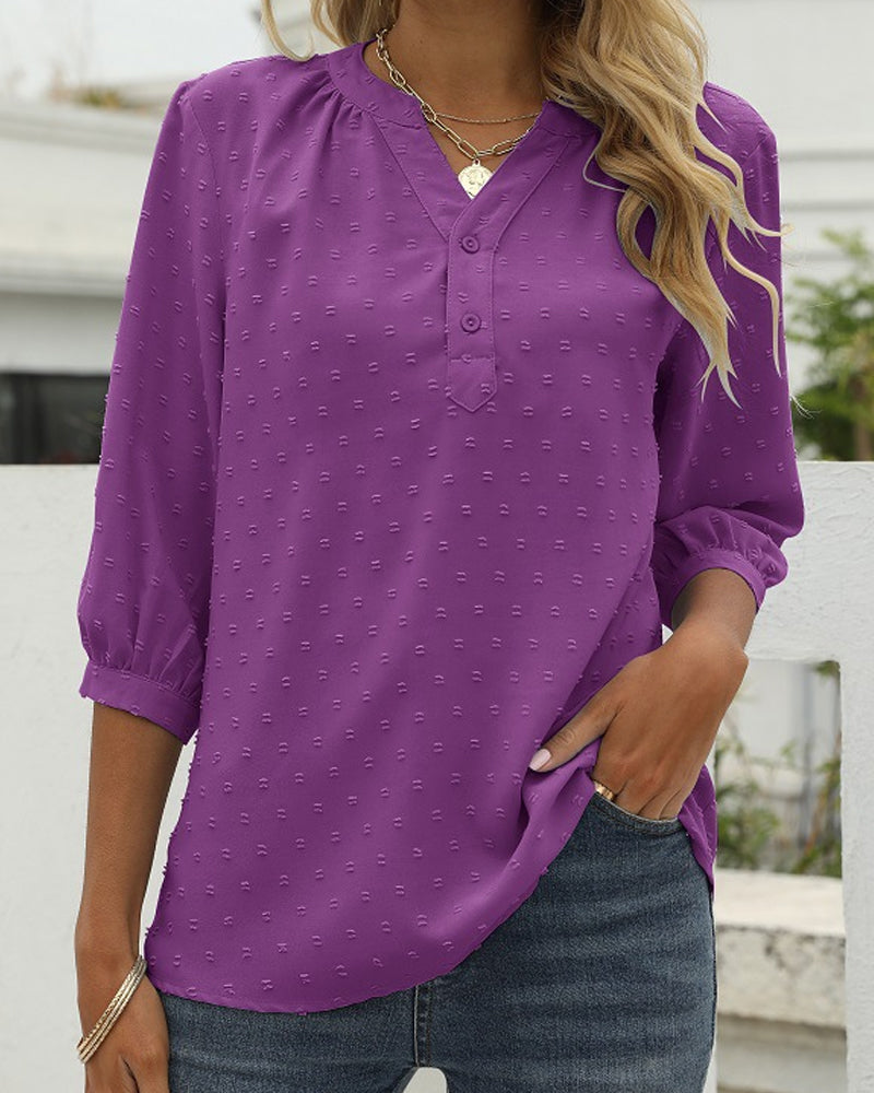 Shirt with a stand-up collar and medium-length sleeves