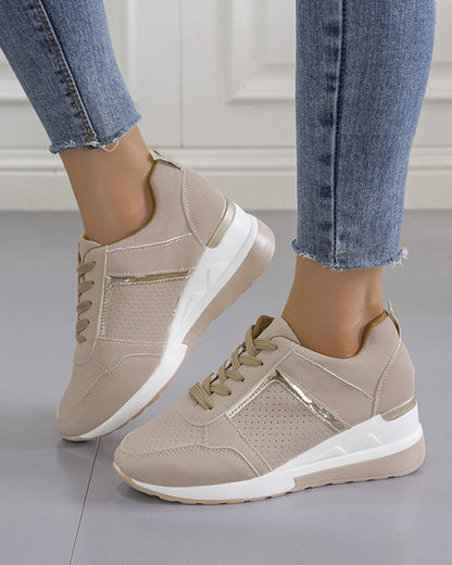 Mesh platform sneakers with wedge heel