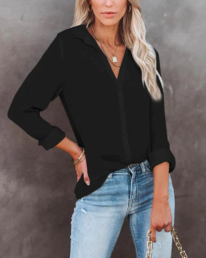 Casual solid color blouse with buttons