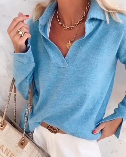 Lapel Sweater Solid Color Casual Sweater
