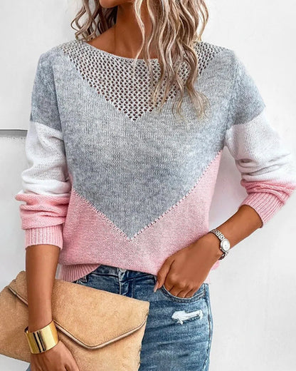 Contrasting hollow sweater with a crew neck