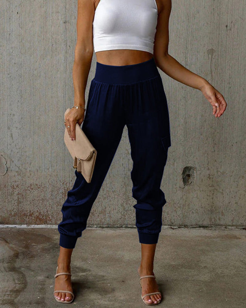 Satin track pants with pockets