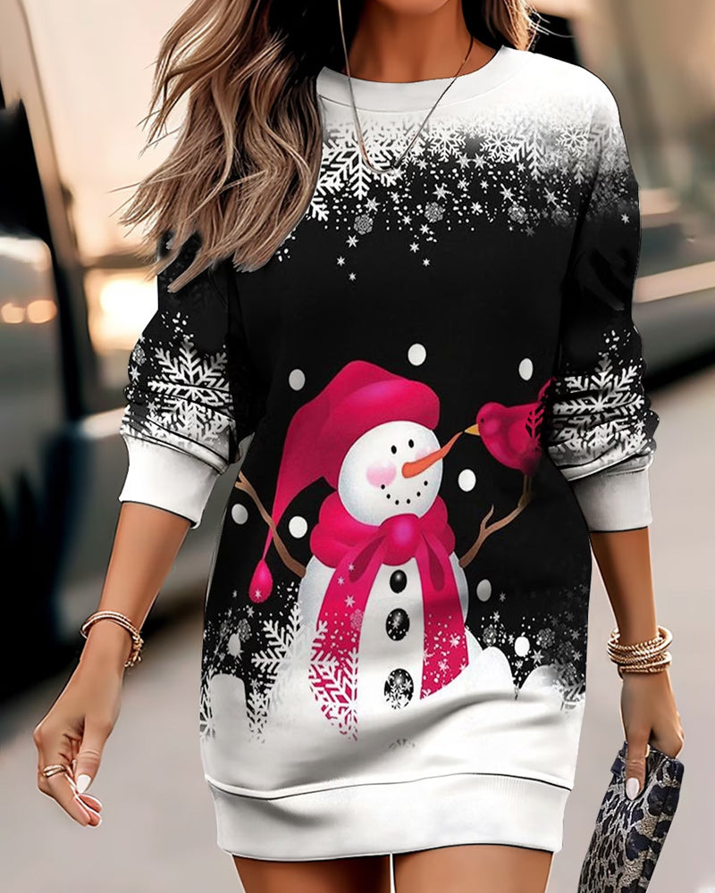 Christmas style dress with snowman print