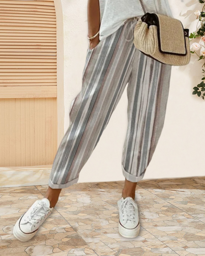 Casual trousers with a striped print