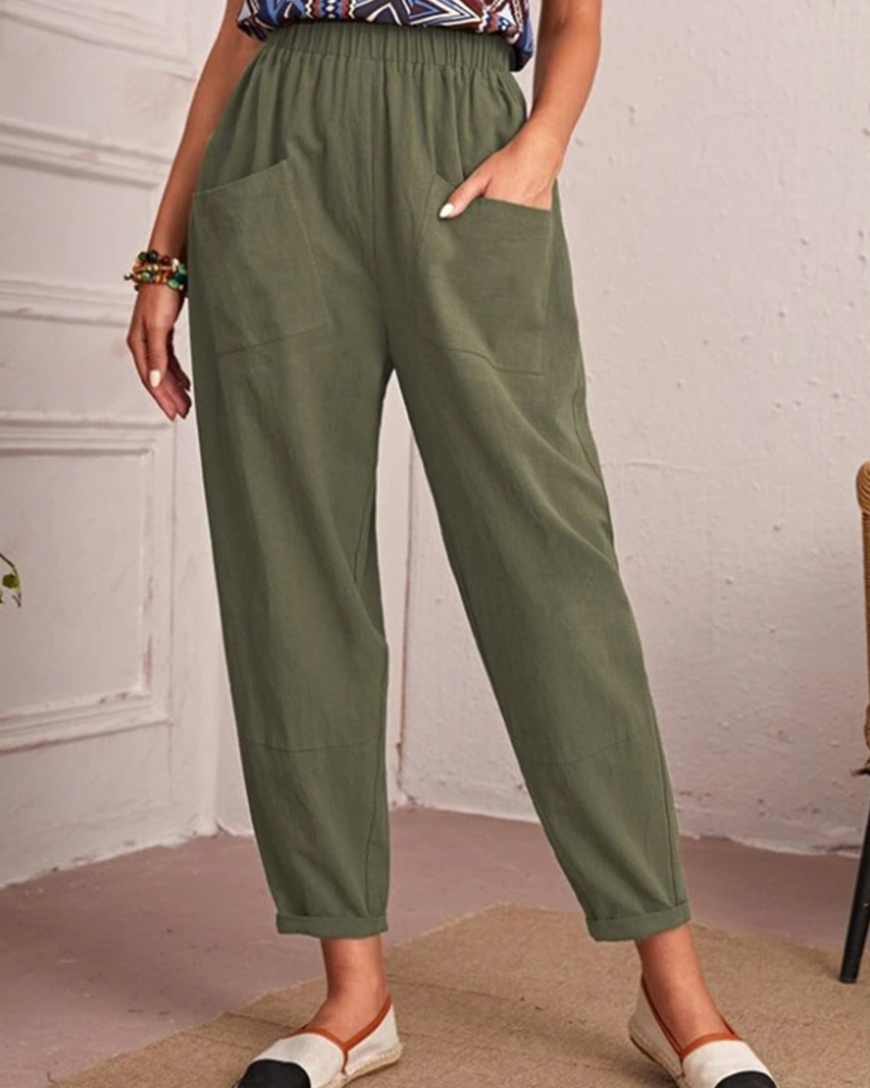 Cropped trousers with elastic waist