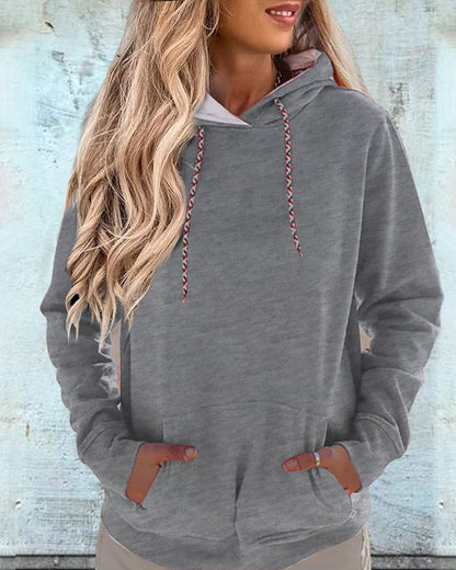 Casual solid color drawstring hoodie