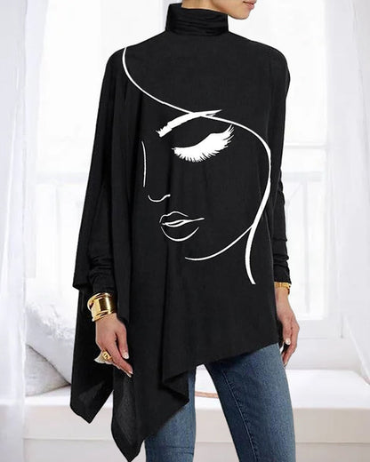 High-necked, long-sleeved casual top